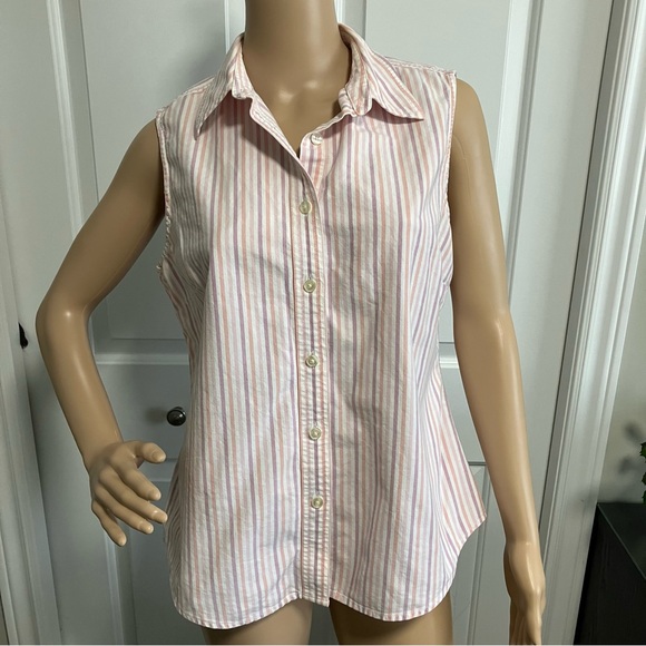 LL Bean | Pastel stripes sleeveless button down blouse - Picture 1 of 7